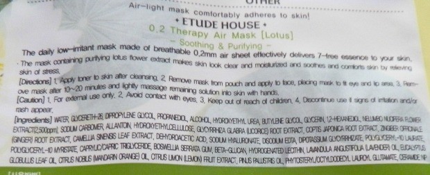 Etude House Lotus Sheet Mask Ingredients