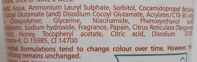Himalaya Tan Removal Orange Face Wash ingredients
