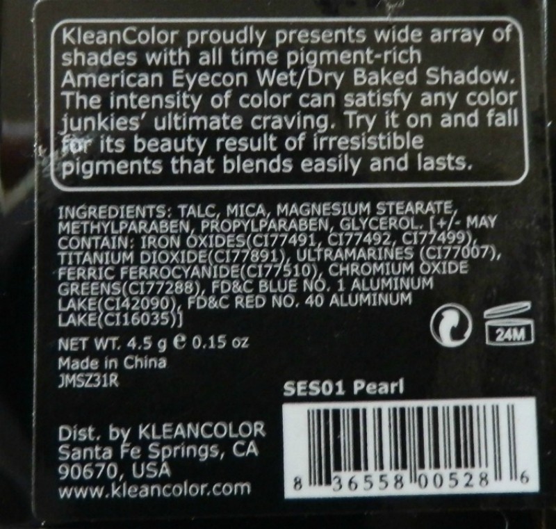 KleanColor American Eyecon Wet Dry Baked Eyeshadow Pearl Review Ingredients