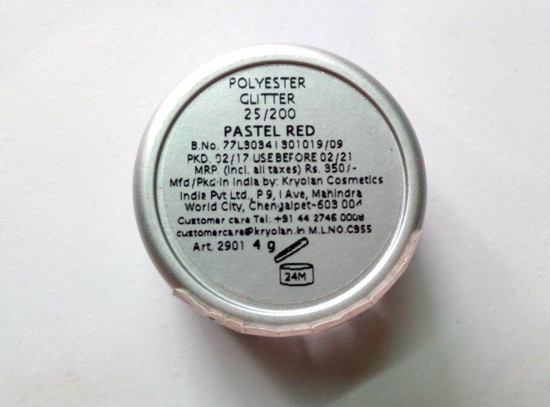 Kryolan Polyester Glitter Pastel Red Review Back