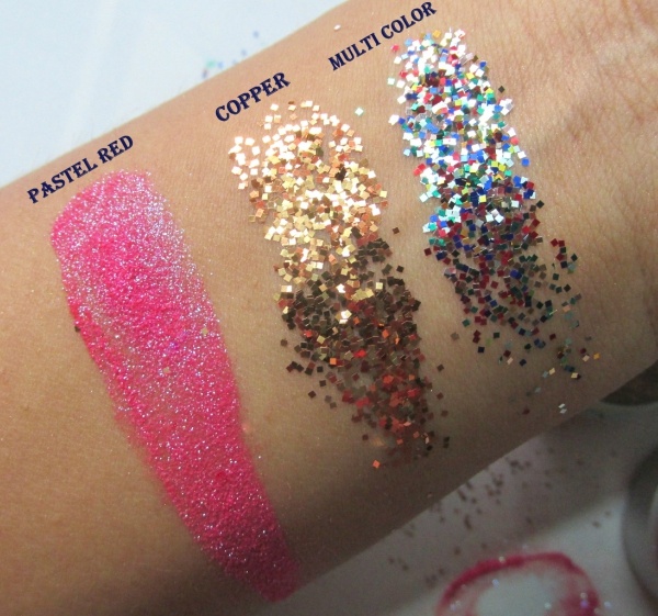 Kryolan Polyester Glitter Pastel Red Review Hand swatch