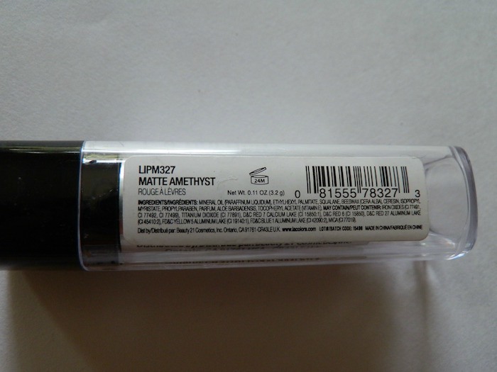 LA Colors Matte Lipstick in Amethyst ingredients