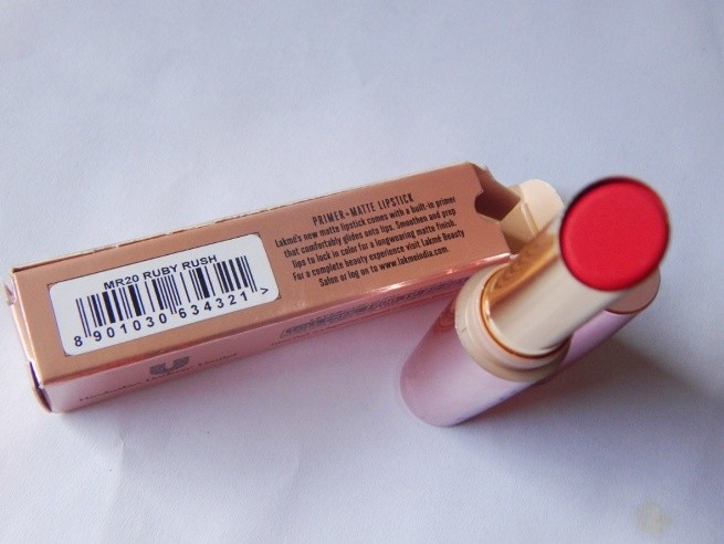 Lakme 9 to 5 Primer Matte Lipstick Ruby open