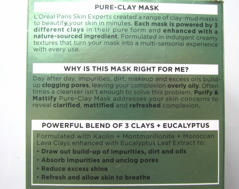 L’Oreal Paris Pure Clay Purify and Mattify Mask Claims