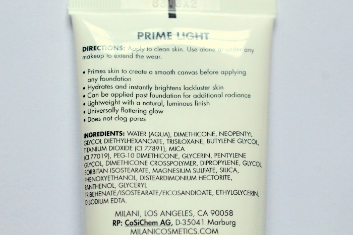 Milani Prime Light Strobing Pore Minimizing Face Primer ingredients