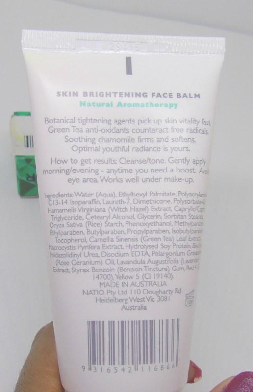 Natio Glow Skin Brightening Face Balm Review Tube in Hand Back