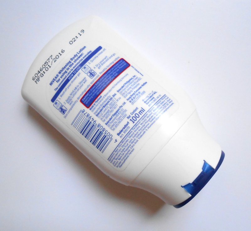 Nivea Whitening In Shower Body Lotion details at the back