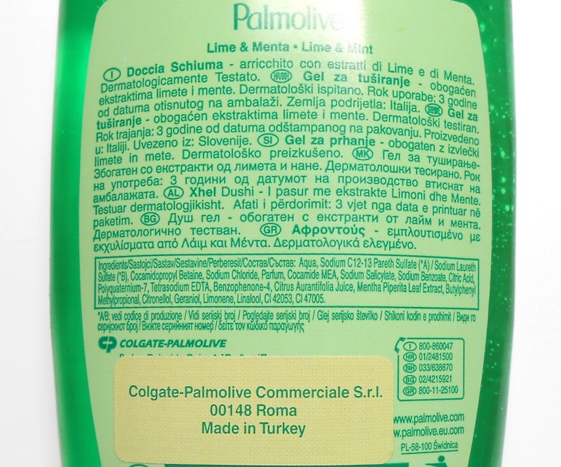 Palmolive Naturals Lime and Mint Shower Gel ingredients