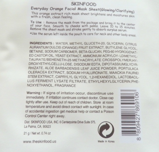 Skinfood Everyday Orange Facial Mask Review Description