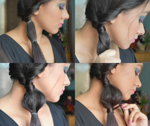 Step by Step Hair Tutorial Soft Romantic Bubble Ponytail Step seven eight nine