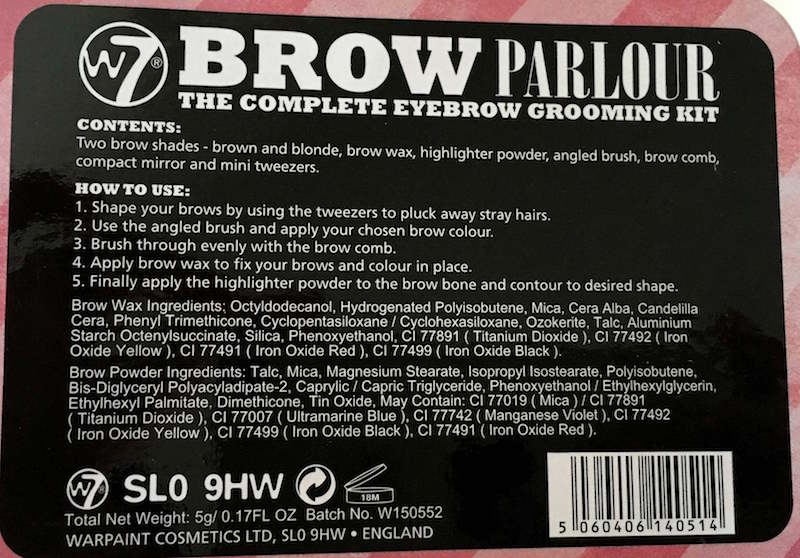 W7 Brow Parlour The Complete Eyebrow Grooming Kit ingredients