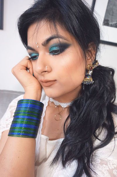 indian turquoise navy eye makeup