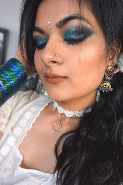 turquoise navy eye makeup indian