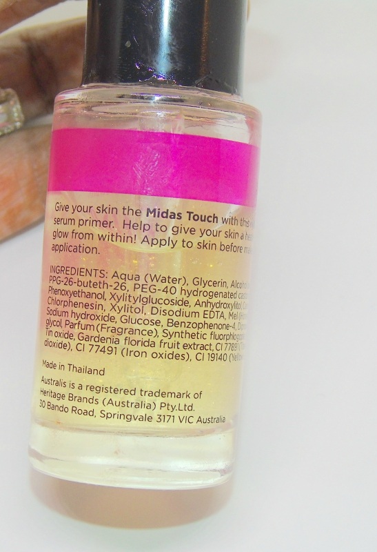 Australis Cosmetics Midas Touch Serum Primer Review Bottle Back Close