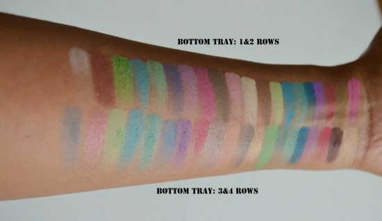 BH Cosmetics Second Edition 120 Color Eyeshadow Palette Review Hand Swatch Bottom Rows