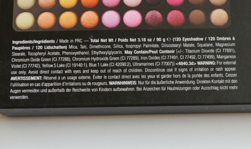 BH Cosmetics Sixth Edition 120 Color Eyeshadow Palette Review Ingredients
