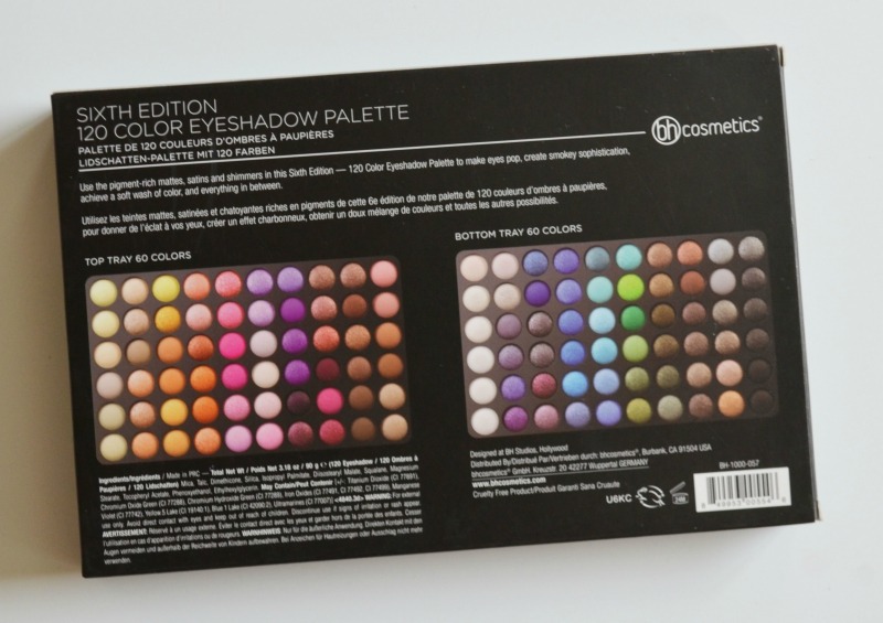 BH Cosmetics Sixth Edition 120 Color Eyeshadow Palette Review Packaging Back