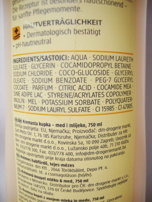 Balea Shower Cream Milk and Honey Ingredients