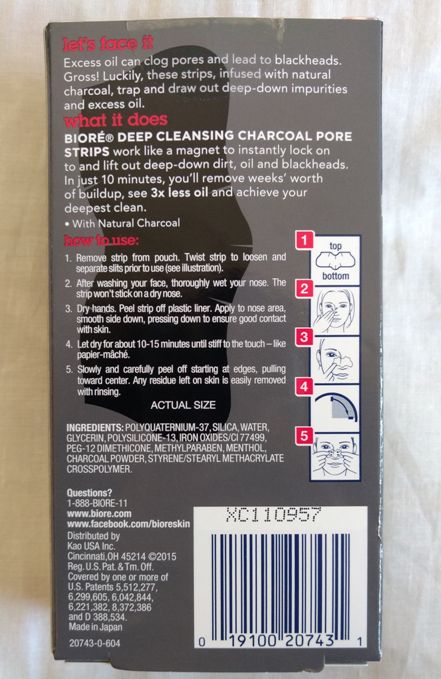 Biore Deep Cleansing Charcoal Pore Strips ingredients