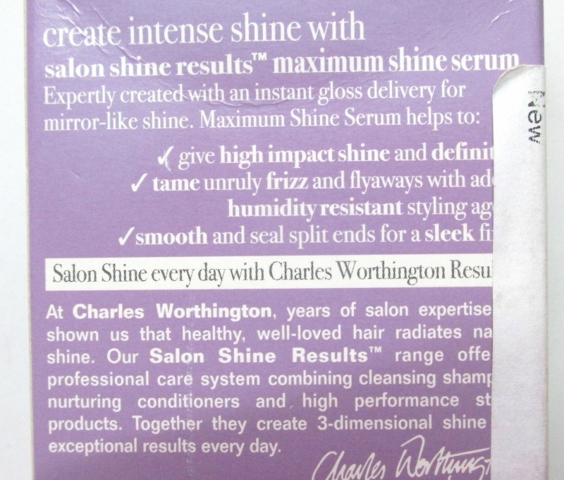 Charles Worthington London Maximum Shine Serum Review Product Description