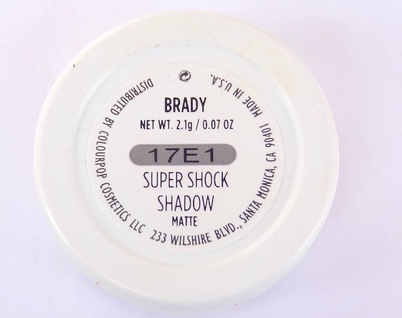 ColourPop Super Shock Shadow Brady label on the back