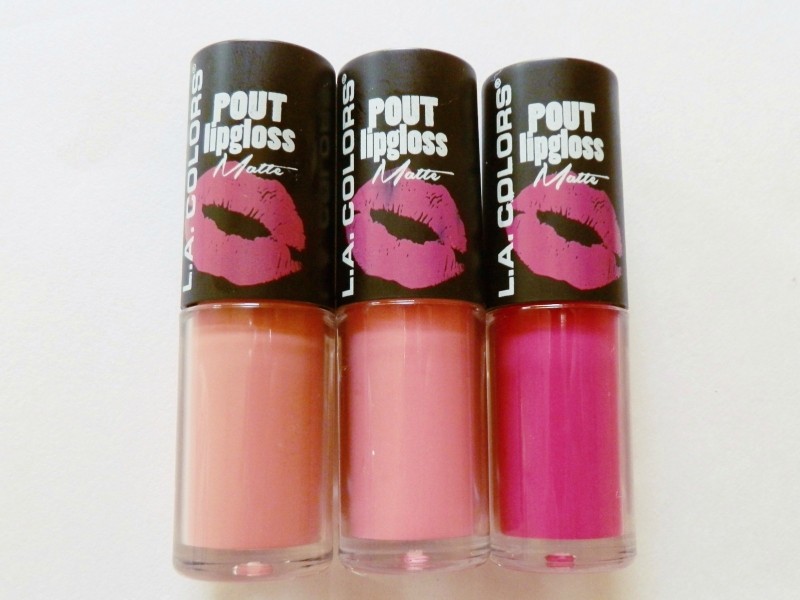 L.A. Colors Pout Matte Lip Gloss Let’s Kiss Review Three Glosses