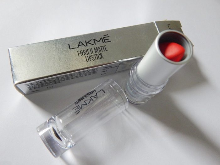 Lakme Enrich Matte Lipstick RM18 open packaging