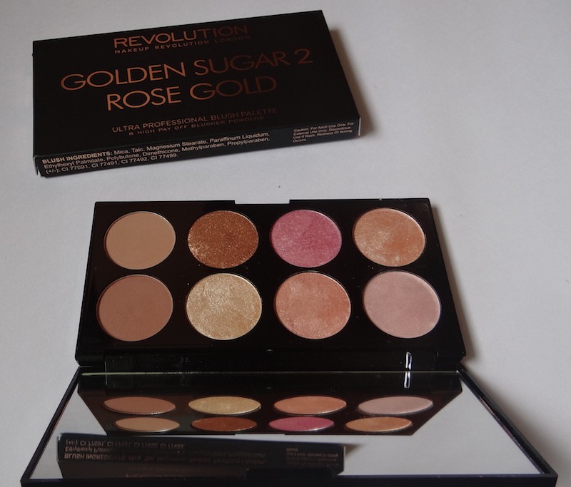 Makeup Revolution Golden Sugar 2 Rose Gold Ultra Professional Blush Palette along with outer packaging