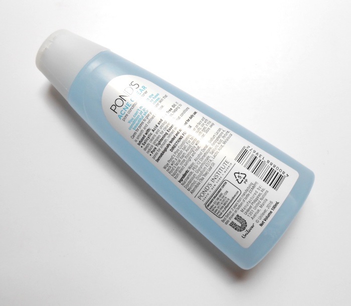 Ponds Acne Clear Pore Conditioning Toner details at the back