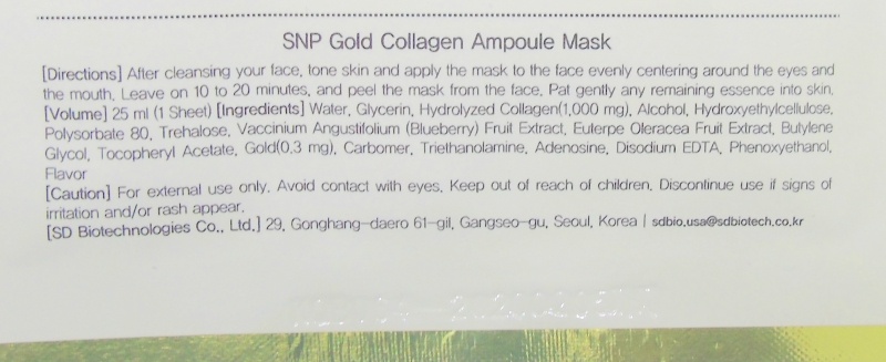 SNP Gold Collagen Ampoule Mask Review Ingredients
