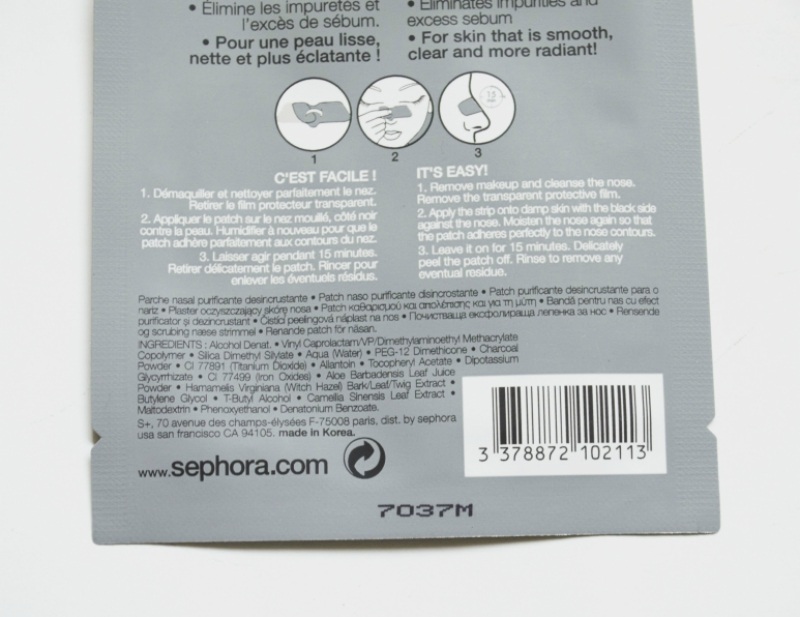 Sephora Charcoal Nose Strip Review Sachet Back Close up