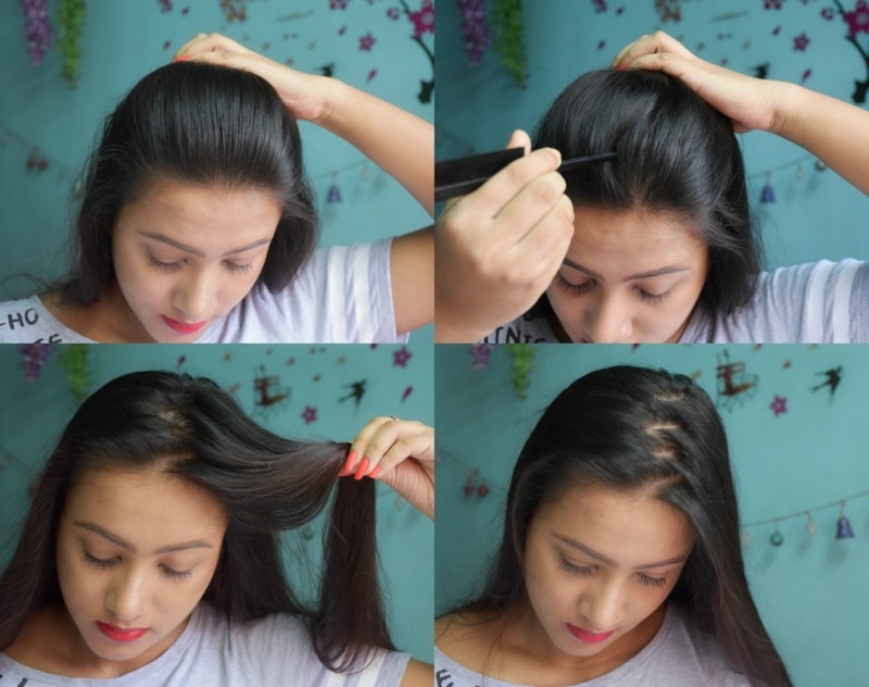 Step-by-Step Hair Tutorial - Pretty Zigzag Parting with Half Braid Step 1