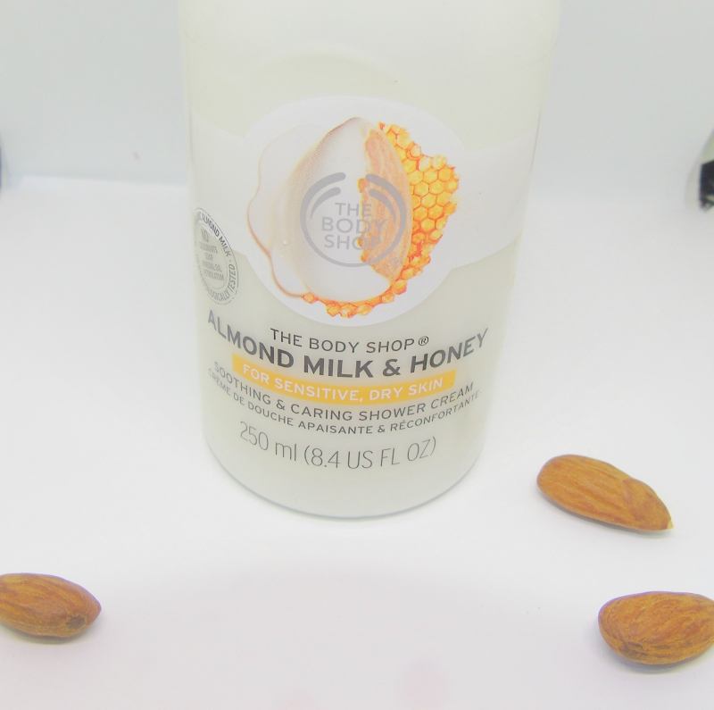 The Body Shop Almond Milk & Honey Soothing & Caring Shower Cream Review Bottle Front Close Up