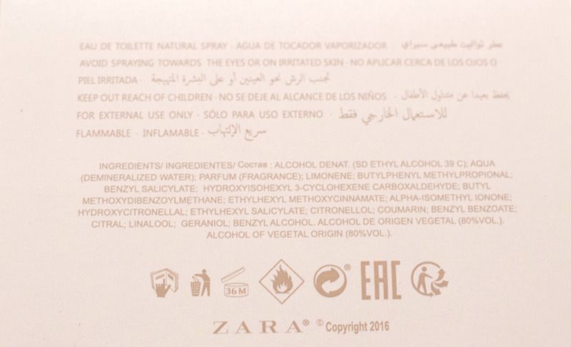 Zara Joyful Tuberose Eau De Toilette ingredients