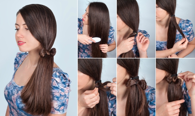 simple hairstyle self tail with bow for long hair tutorial