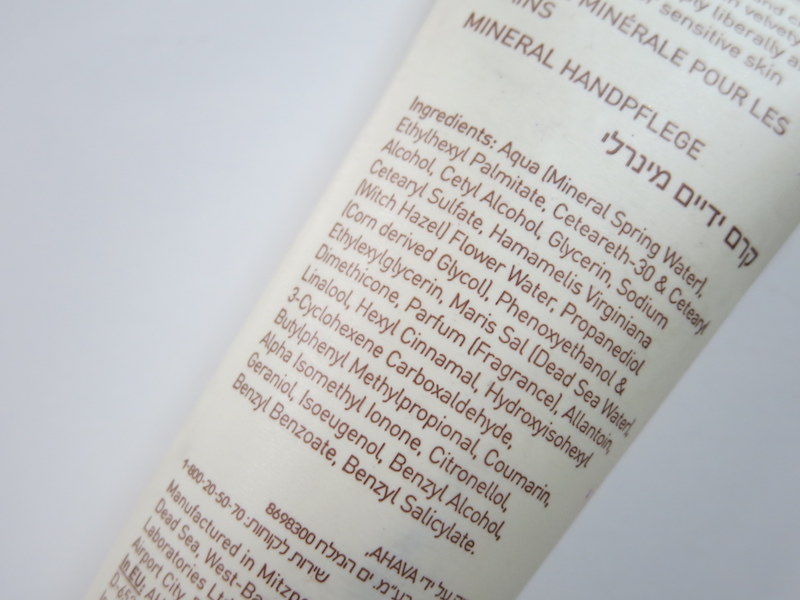 Ahava Dead Sea Water Mineral Hand Cream ingredients