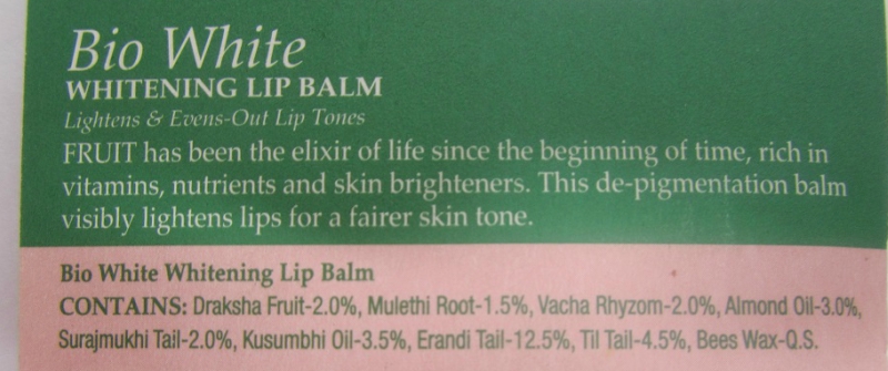 Biotique Bio White Whitening Lip Balm Review Ingredients