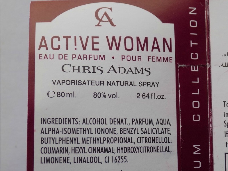 Chris Adams Active Woman Pour Femme Eau de Parfum Review Ingredients