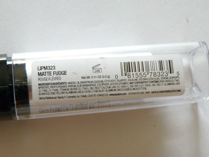 LA Colors Lipstick Matte Fudge ingredients