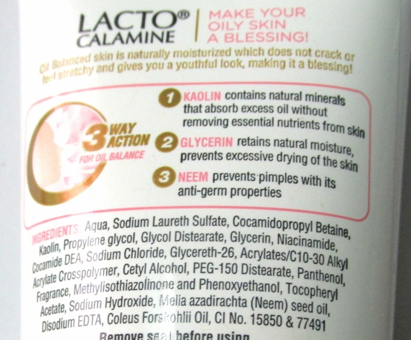 Lacto Calamine Oil Balance Face Wash Review Ingredients