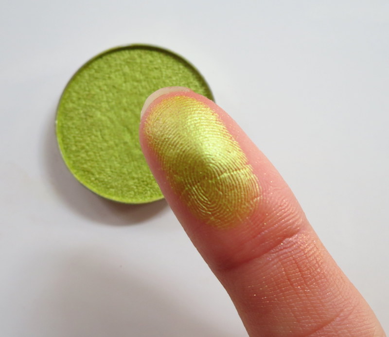 Makeup Geek Foiled Eyeshadow Limelight swatch on finger