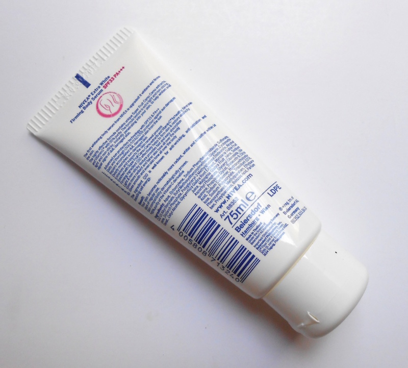 Nivea Extra White Firming Body Serum details at the back