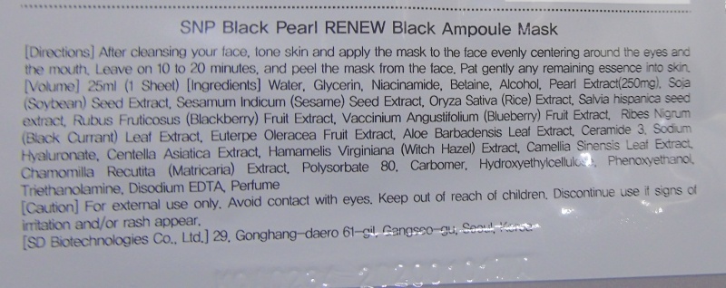 SNP Black Pearl Renew Black Ampoule Mask Review Ingredients