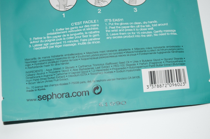 Sephora Aloe Vera Ultra-Moisturizing and Beautifying Hand Mask Ingredients