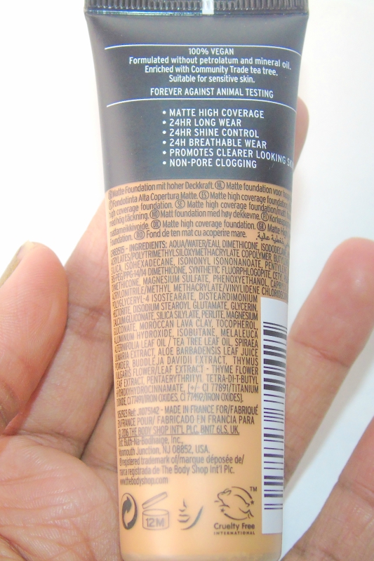 The Body Shop Matte Clay Skin Clarifying Foundation Review Packaging Back