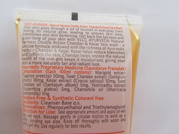 VLCC Ayurveda Chandan and Kesar Face Wash ingredients