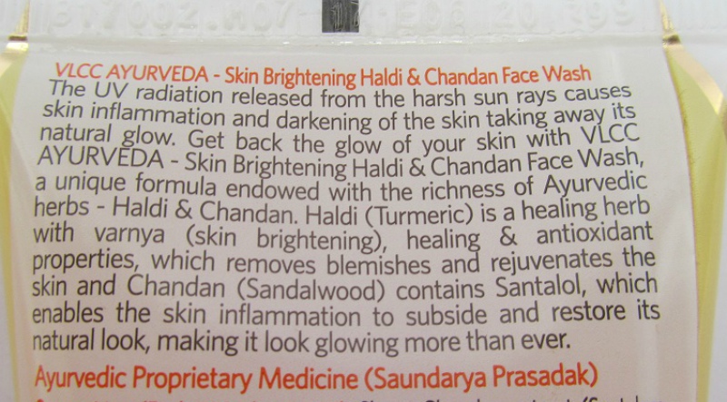 VLCC Ayurveda Skin Brightening Haldi and Chandan Face Wash Review Product Description
