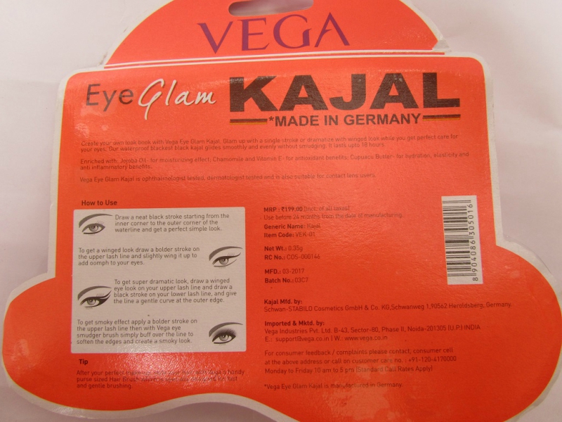 Vega Eye Glam Kajal Review Packaging Back